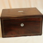 Rosewood veneered ladies travelling box with secret drawer