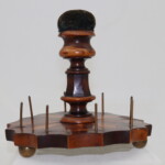 Inlaid sewing reel stand and pincushion