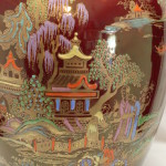 Crown Devon ruby lustre lidded temple jar