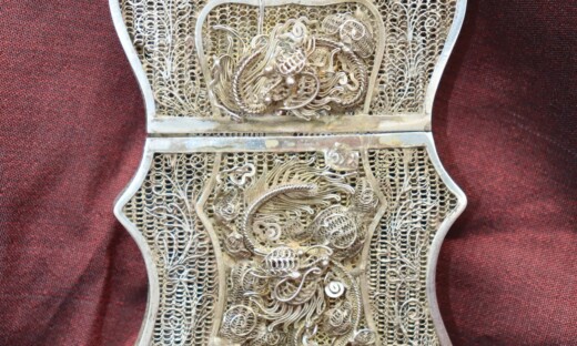 Chinese filigree silver gilt card case