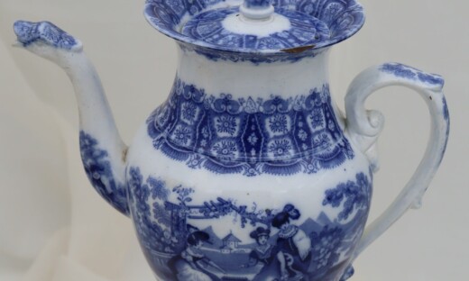 Large blue and white coffee pot