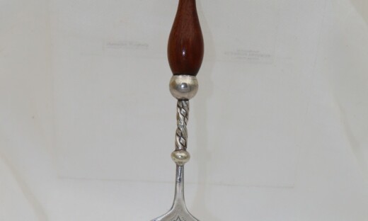 Silver plated bread fork with kangaroo finial