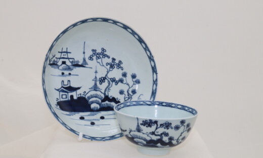 Liverpool porcelain hand painted tea bowl and saucer