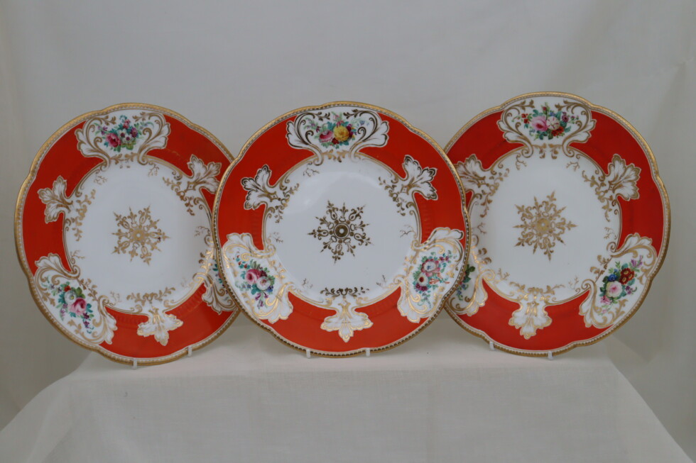 Three hand painted and gilded plates from Ridgway dessert service pattern 6/1488